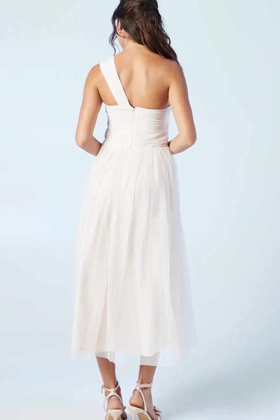 One Shoulder Mesh Bridesmaids Dress