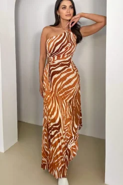 One Shoulder Pleated Midi Dress