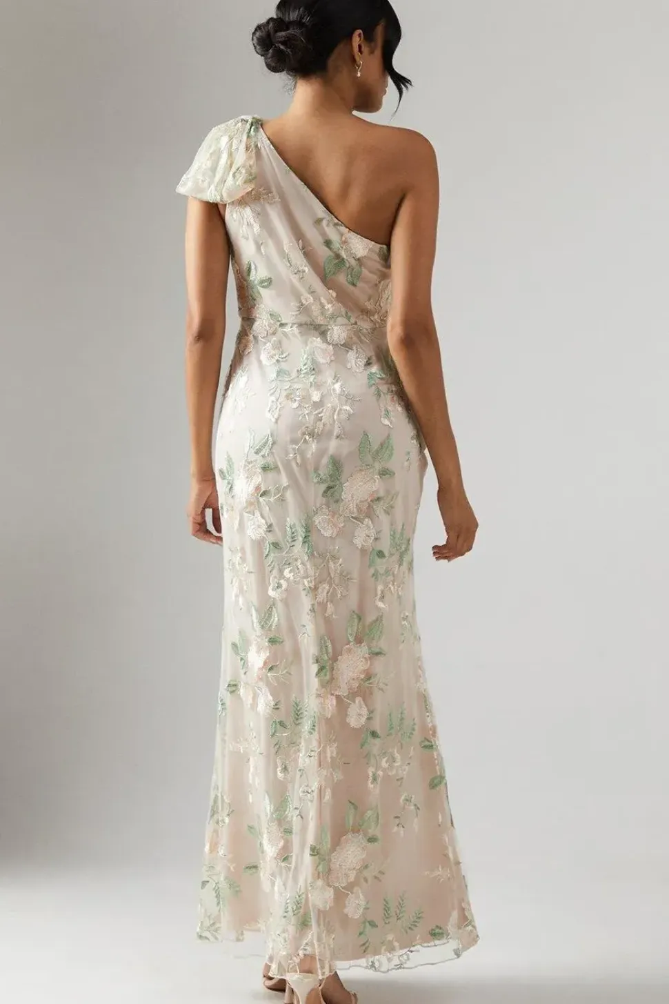One Shoulder Rose Embroidered Bridesmaid Dress