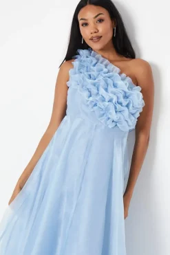 One Shoulder Ruffle Bodice Midi Dress