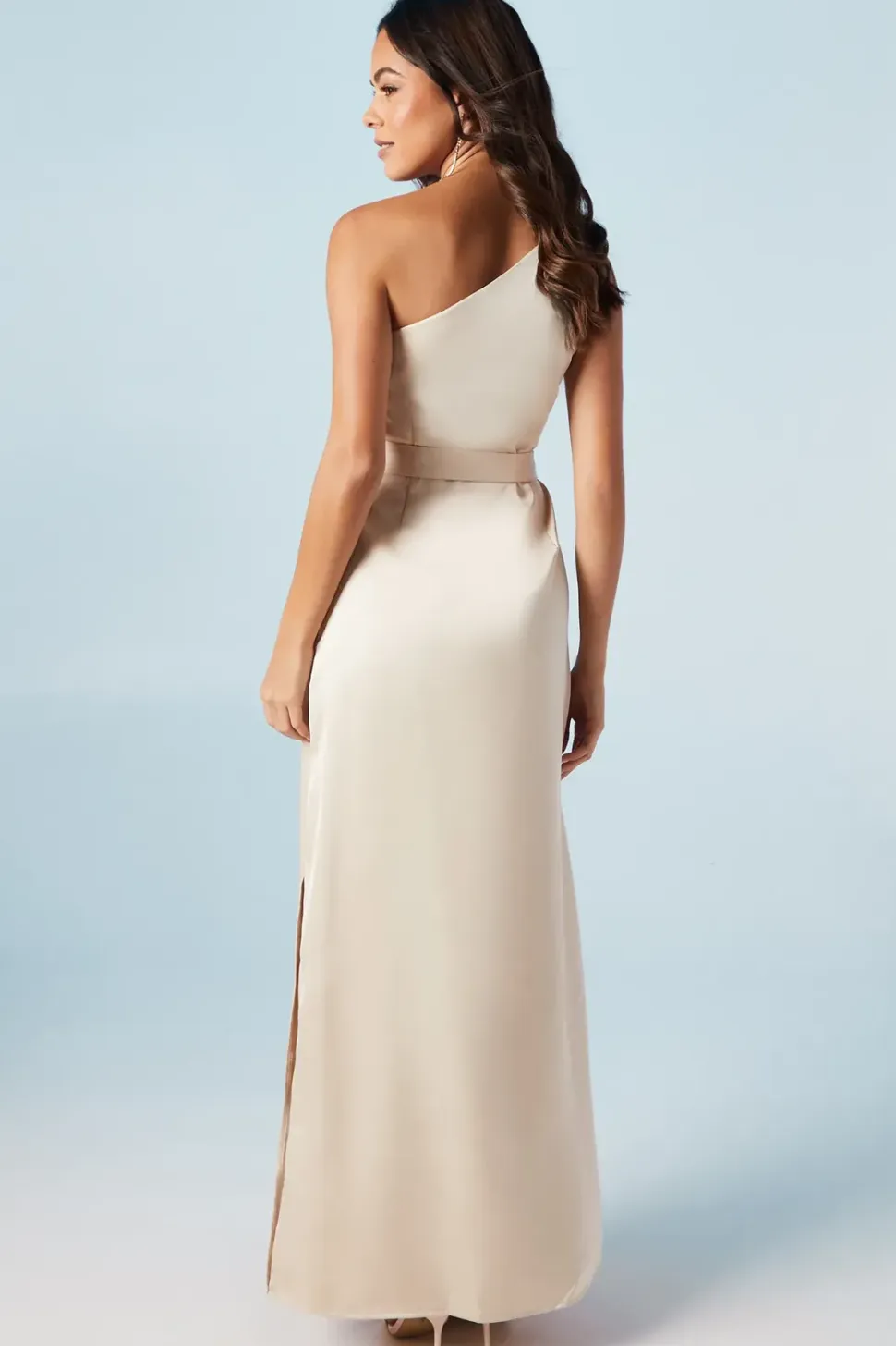 One Shoulder Satin Maxi Bridesmaid Dress