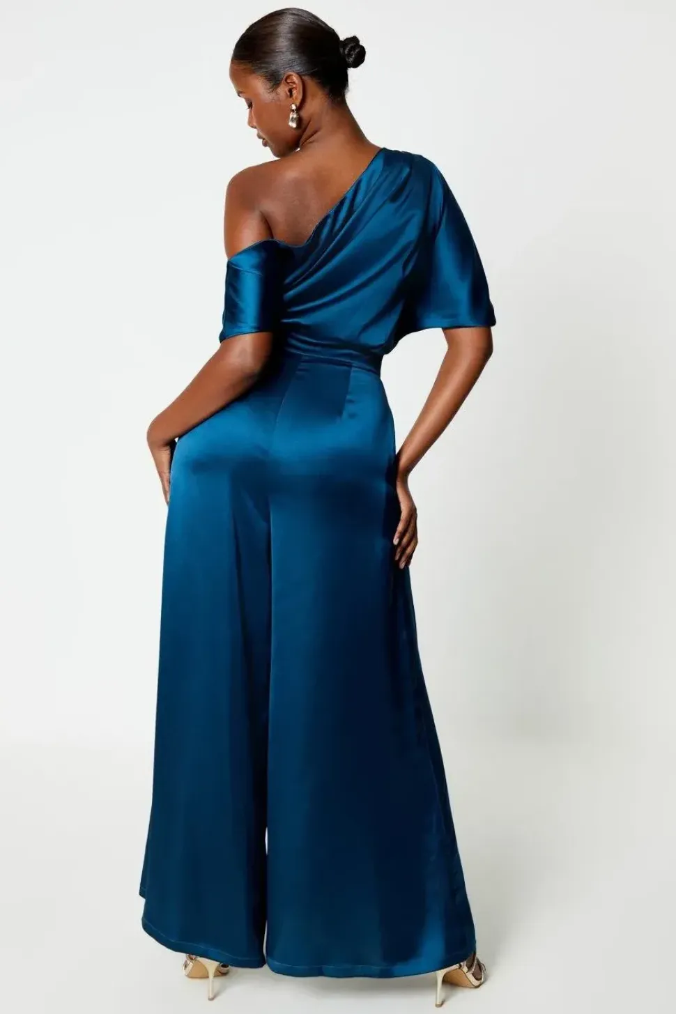 One Shoulder Satin Top Jumpsuit