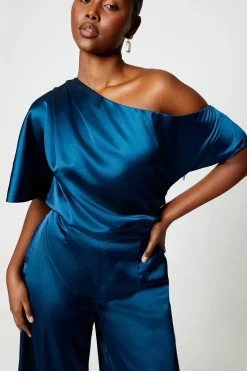 One Shoulder Satin Top Jumpsuit