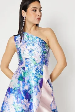 One Shoulder Seam Detail Ruffle Midi Dress