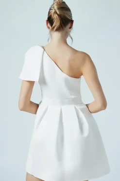 One Shoulder Statement Bow Bridal Mini Dress