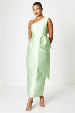 One Shoulder Statement Bow Twill Column Dress