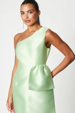 One Shoulder Statement Bow Twill Column Dress