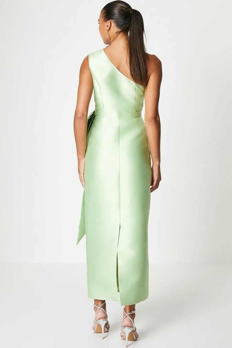 One Shoulder Statement Bow Twill Column Dress