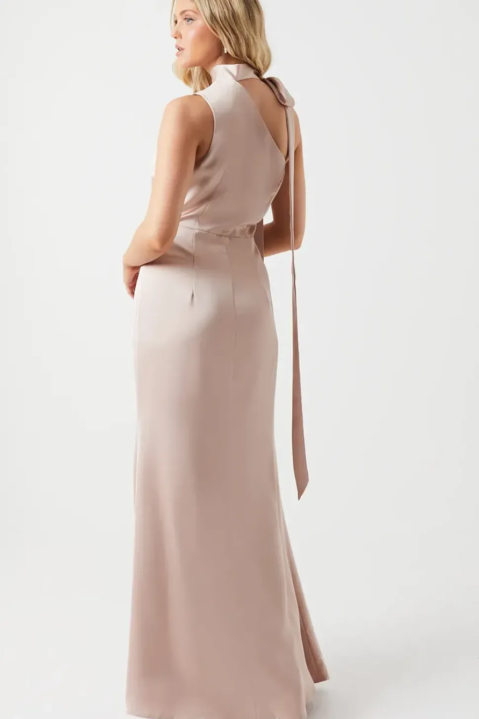 One Shoulder Tie Neck Satin Bridesmaid Dress