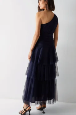 One Shoulder Tulle Maxi Dress