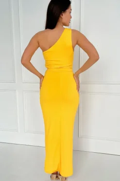 One Shoulder Wrap Draped Midi Dress
