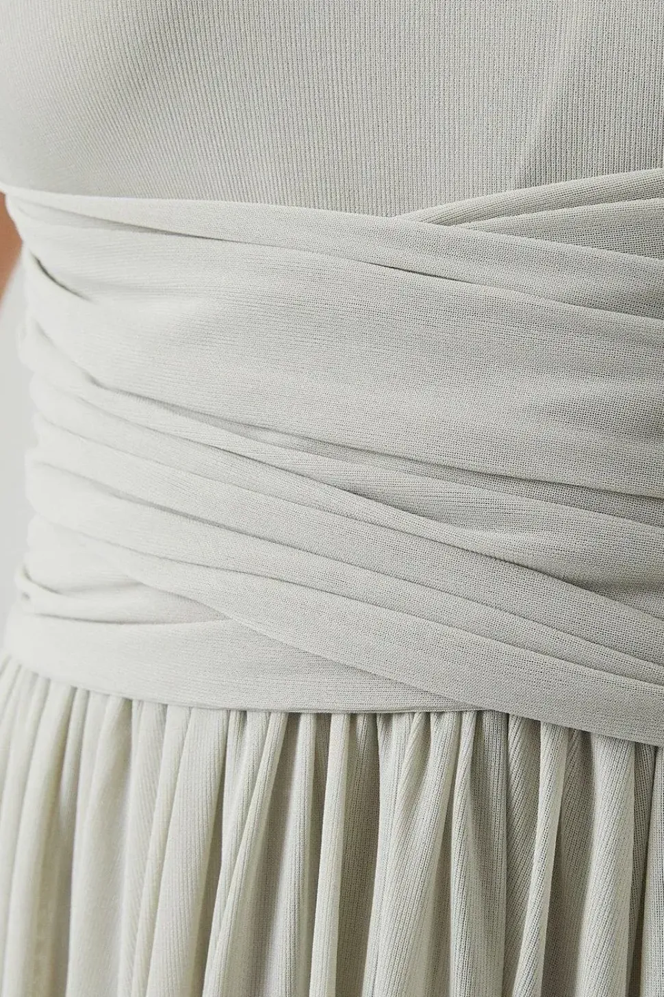 One Shoulder Wrap Waist Stretch Mesh Bridesmaid Dress