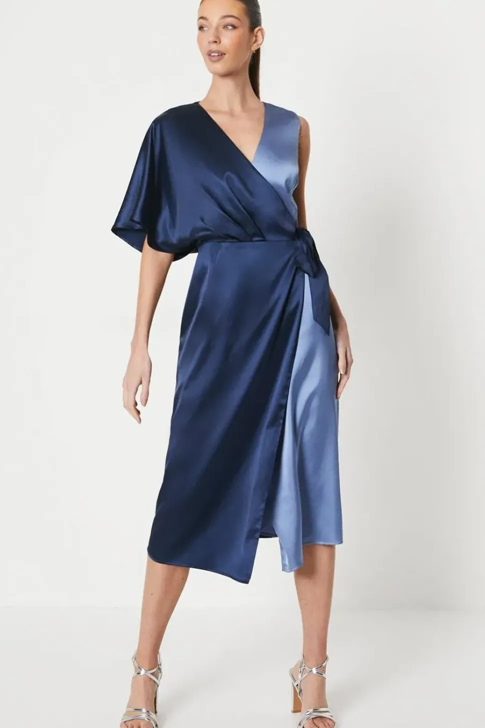 One Sleeve Satin Wrap Dress