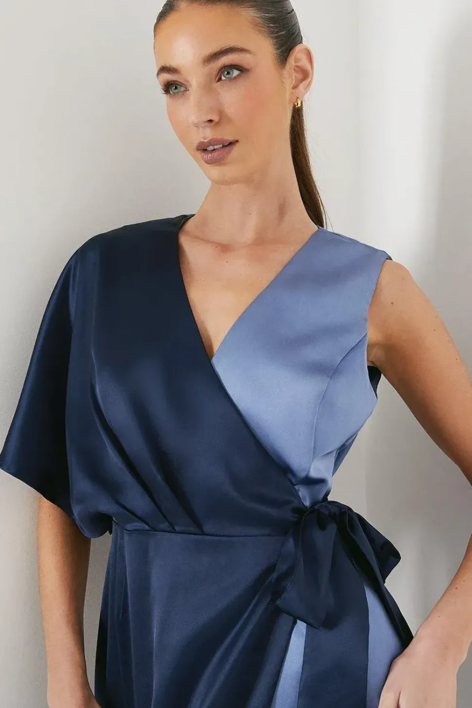 One Sleeve Satin Wrap Dress