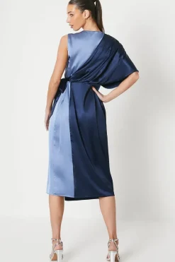 One Sleeve Satin Wrap Dress
