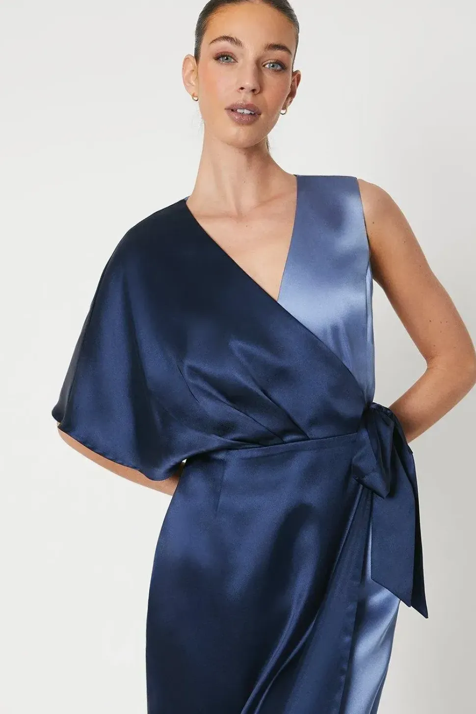 One Sleeve Satin Wrap Dress