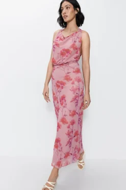 Open Back Abstract Floral Midi Dress