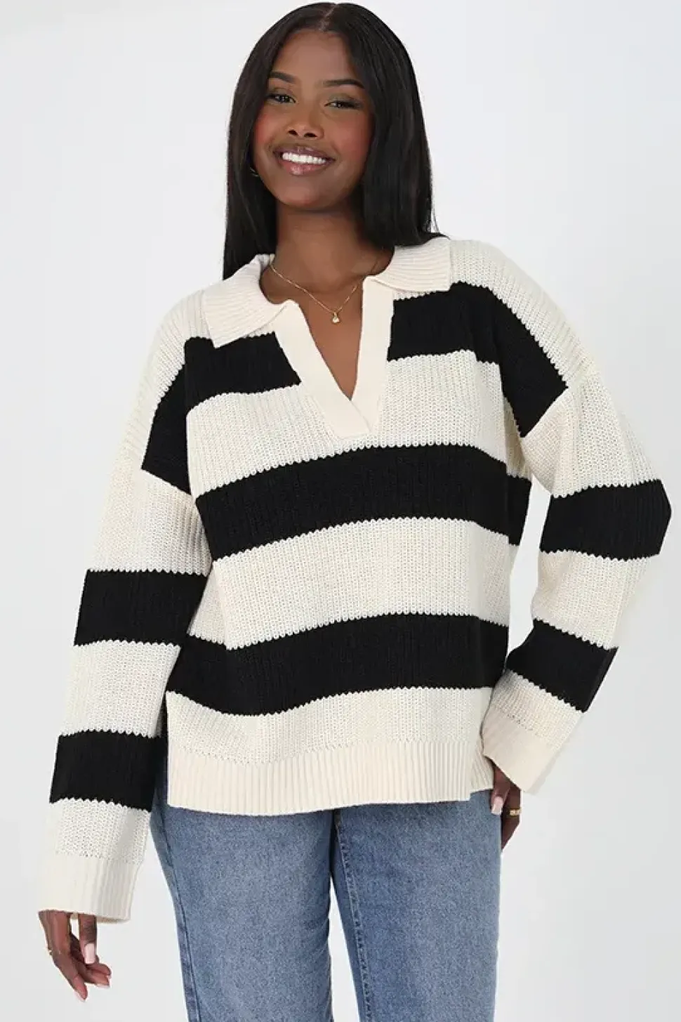 Open Collar Fisherman Knit Jumper