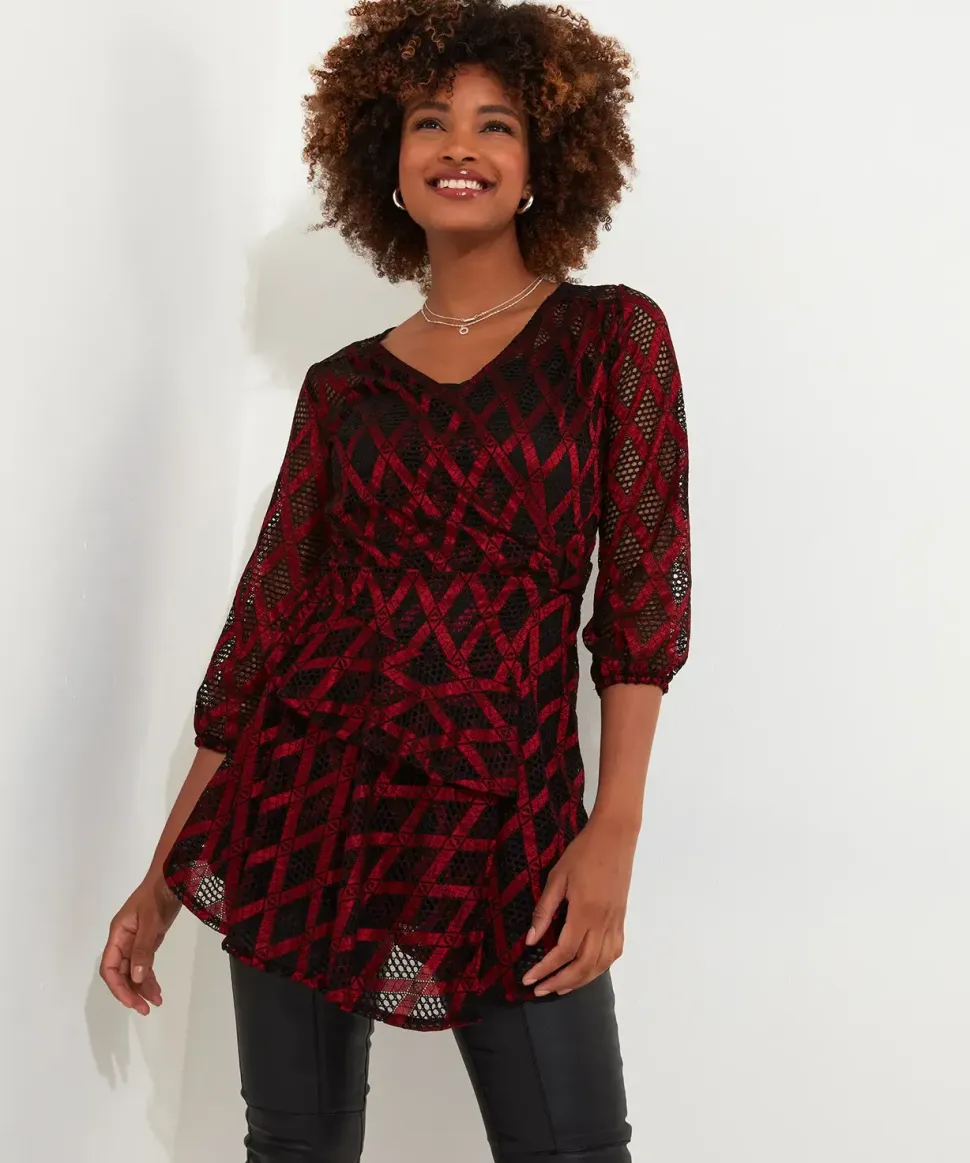 Open Weave Mock Wrap Tunic and Cami