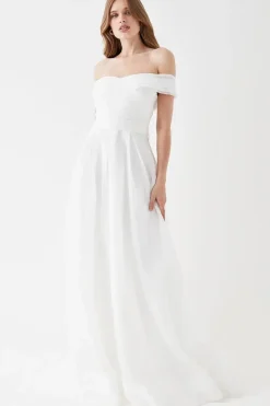 Organza Bardot Full Skirted Maxi Dress