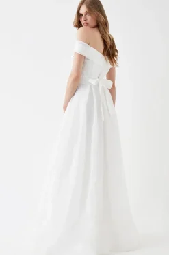 Organza Bardot Full Skirted Maxi Dress