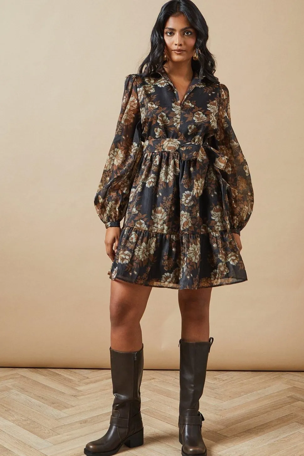 Organza Collared Mini Dress