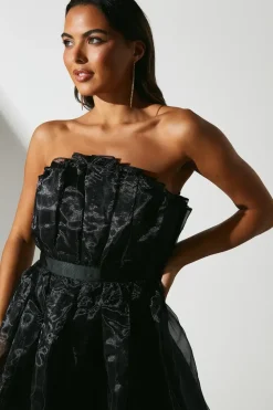 Organza Fan Bodice Maxi Dress