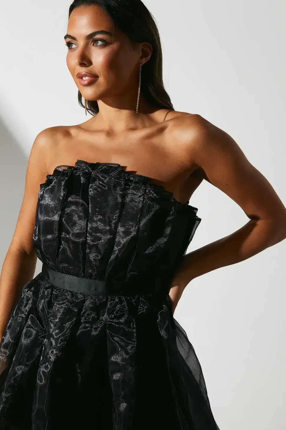 Organza Fan Bodice Maxi Dress
