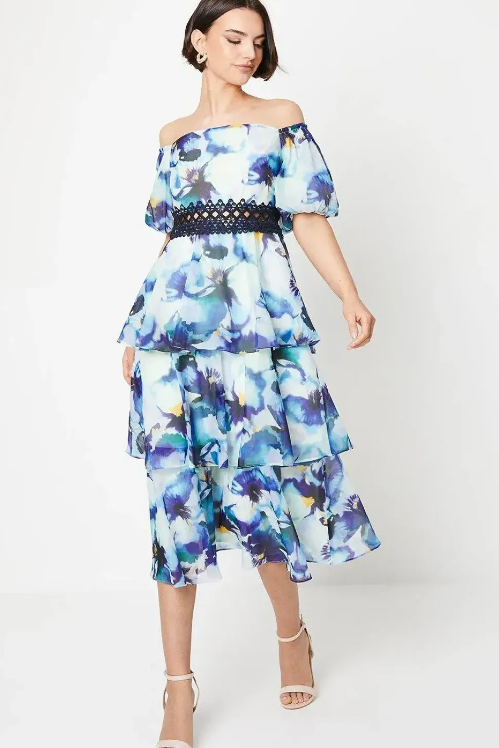 Organza Floral Bardot Midaxi Dress