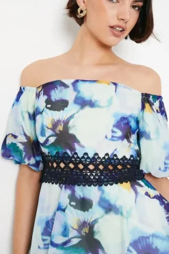 Organza Floral Bardot Midaxi Dress