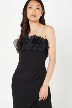 Organza Flower Bardot Midi Wedding Guest Dress