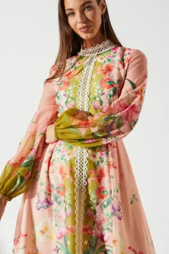 Organza Lace Trim Midi Dress