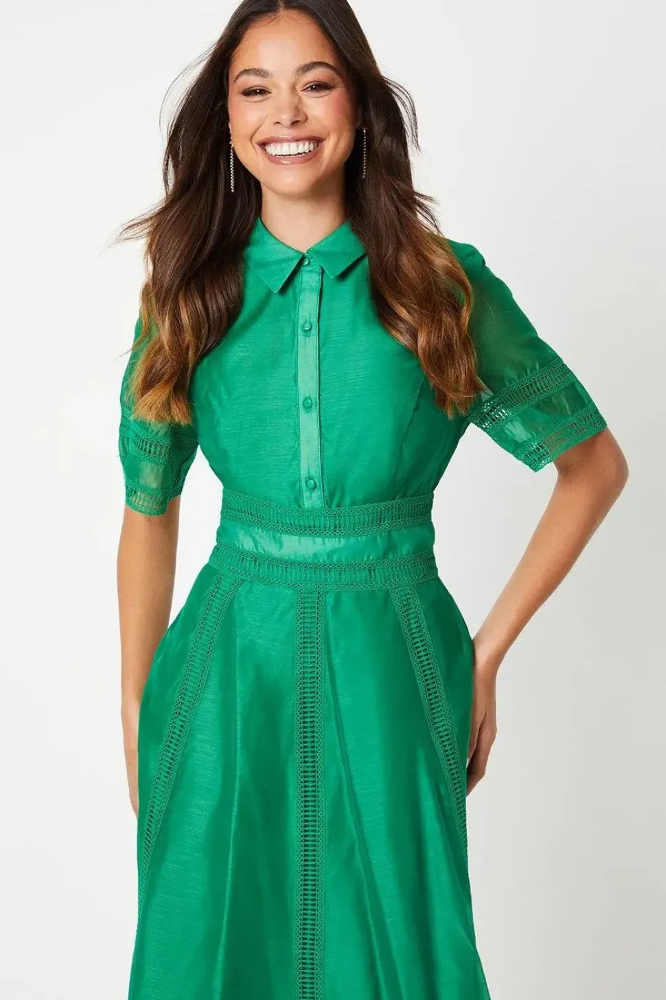 Organza Lace Trim Mix Shirt Dress