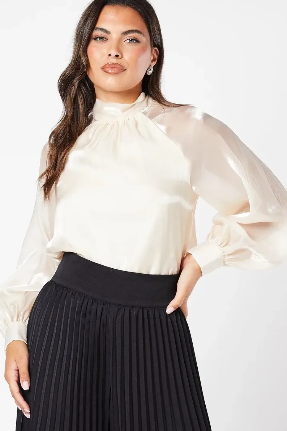Organza Long Sleeve High Neck Blouse
