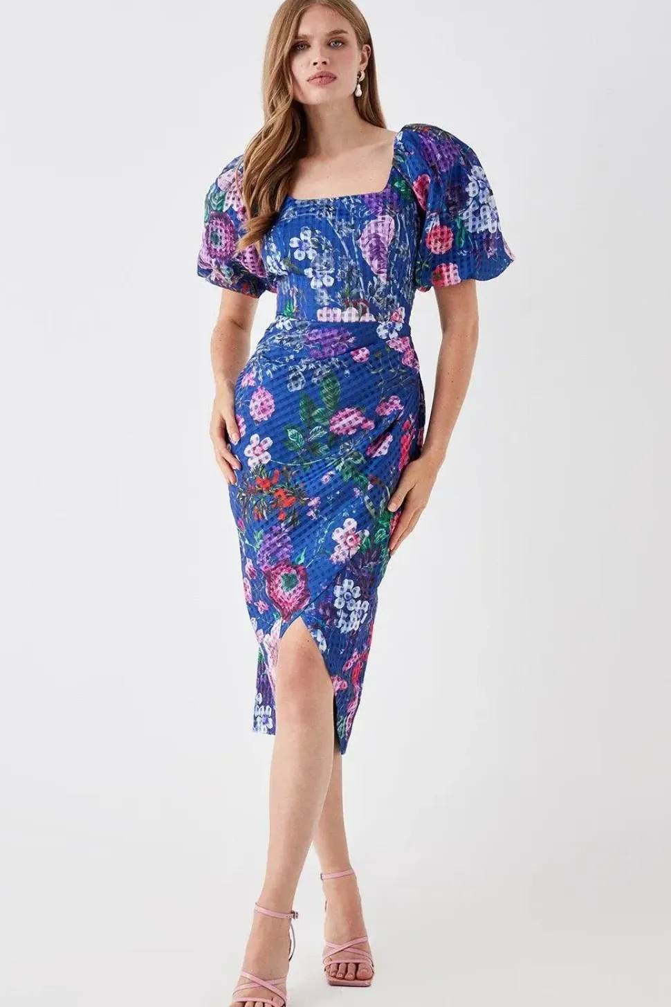 Organza Pencil Dress With Puff Sleeve