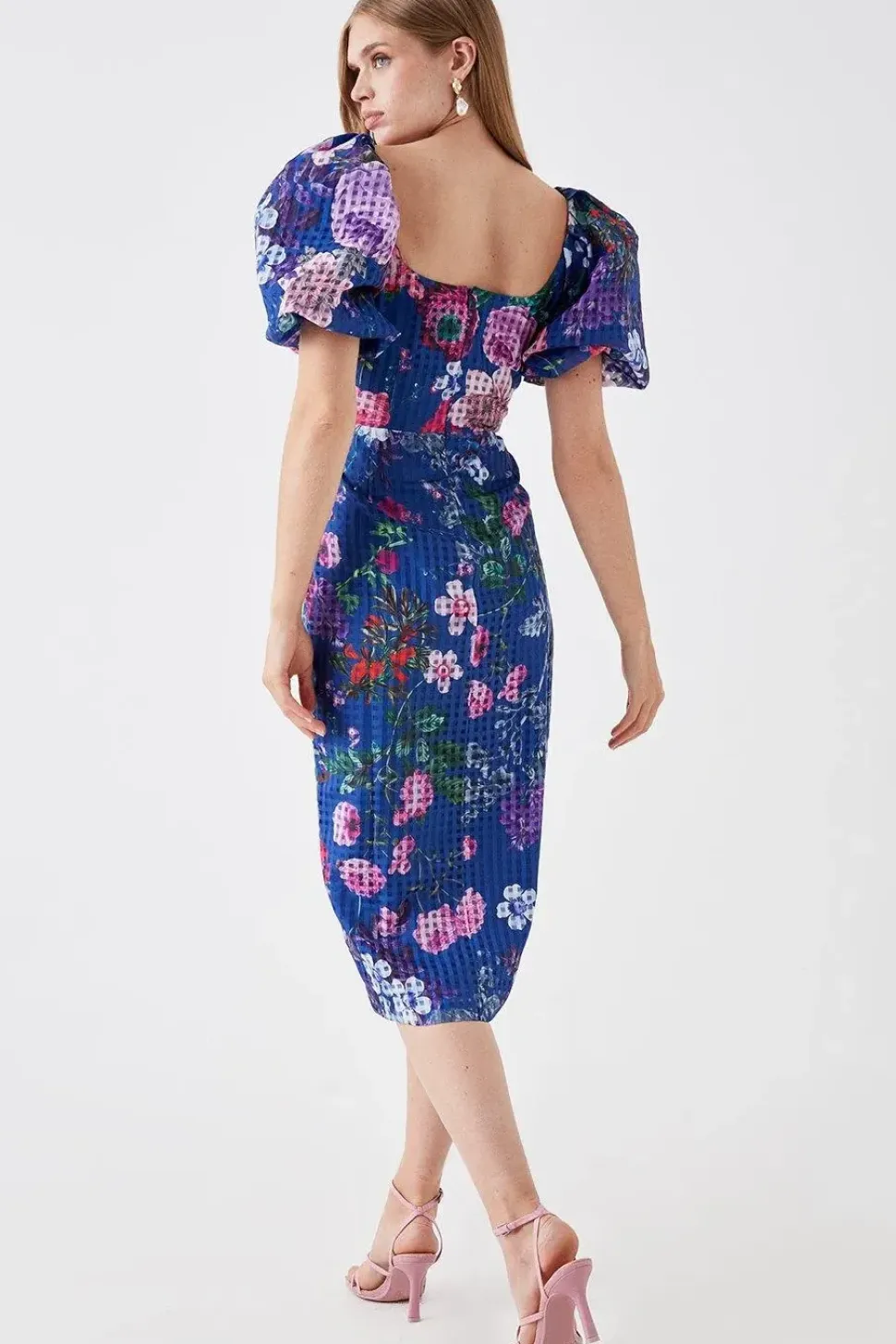 Organza Pencil Dress With Puff Sleeve