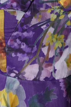 Organza Print Pleat Cape Detail Midi Dress