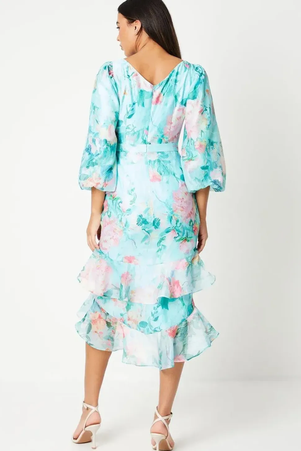 Organza Ruffle Tier Midi Dress
