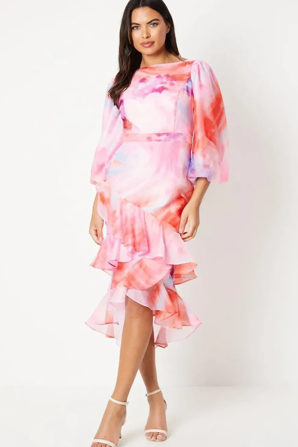Organza Ruffle Tier Midi Dress