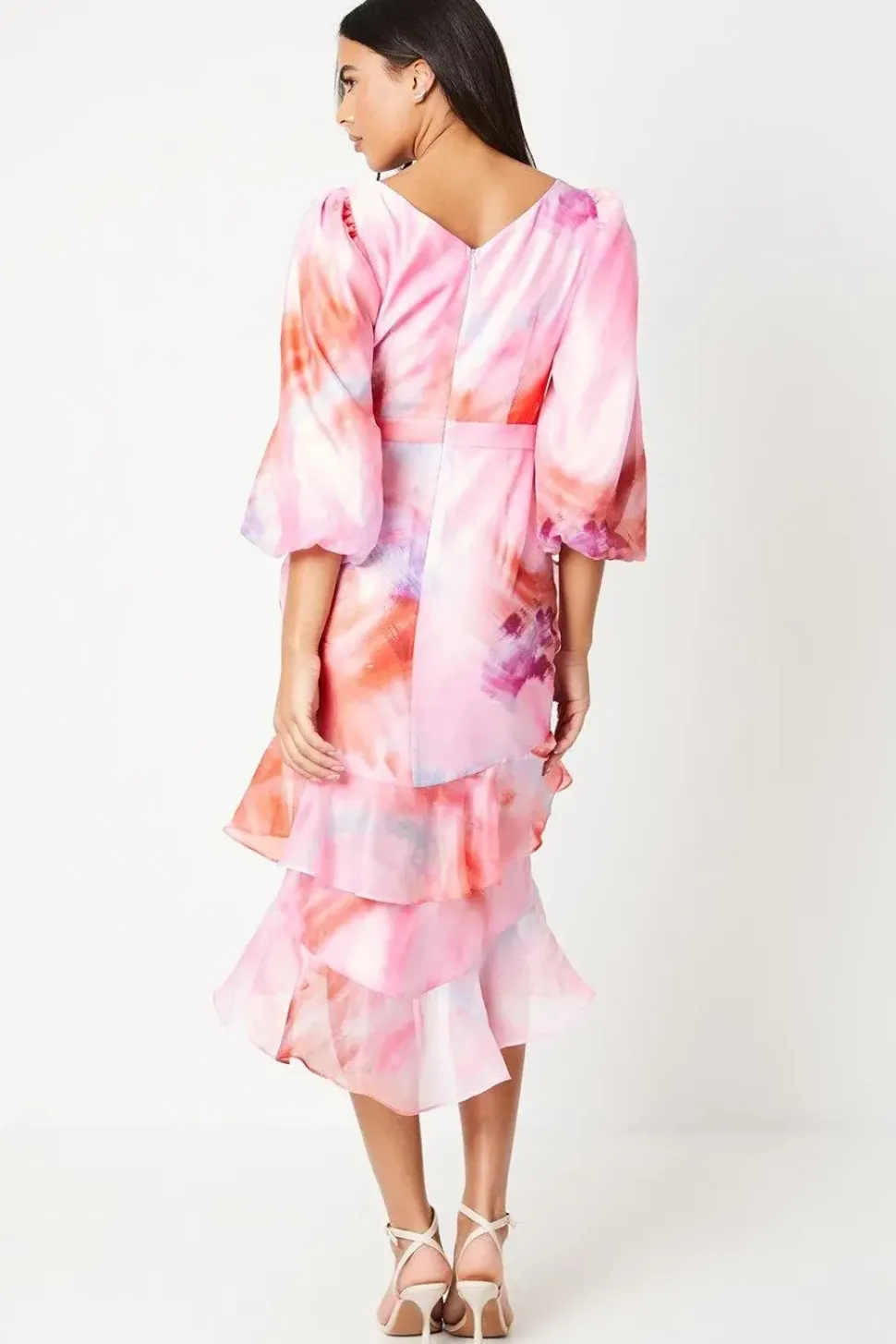Organza Ruffle Tier Midi Dress