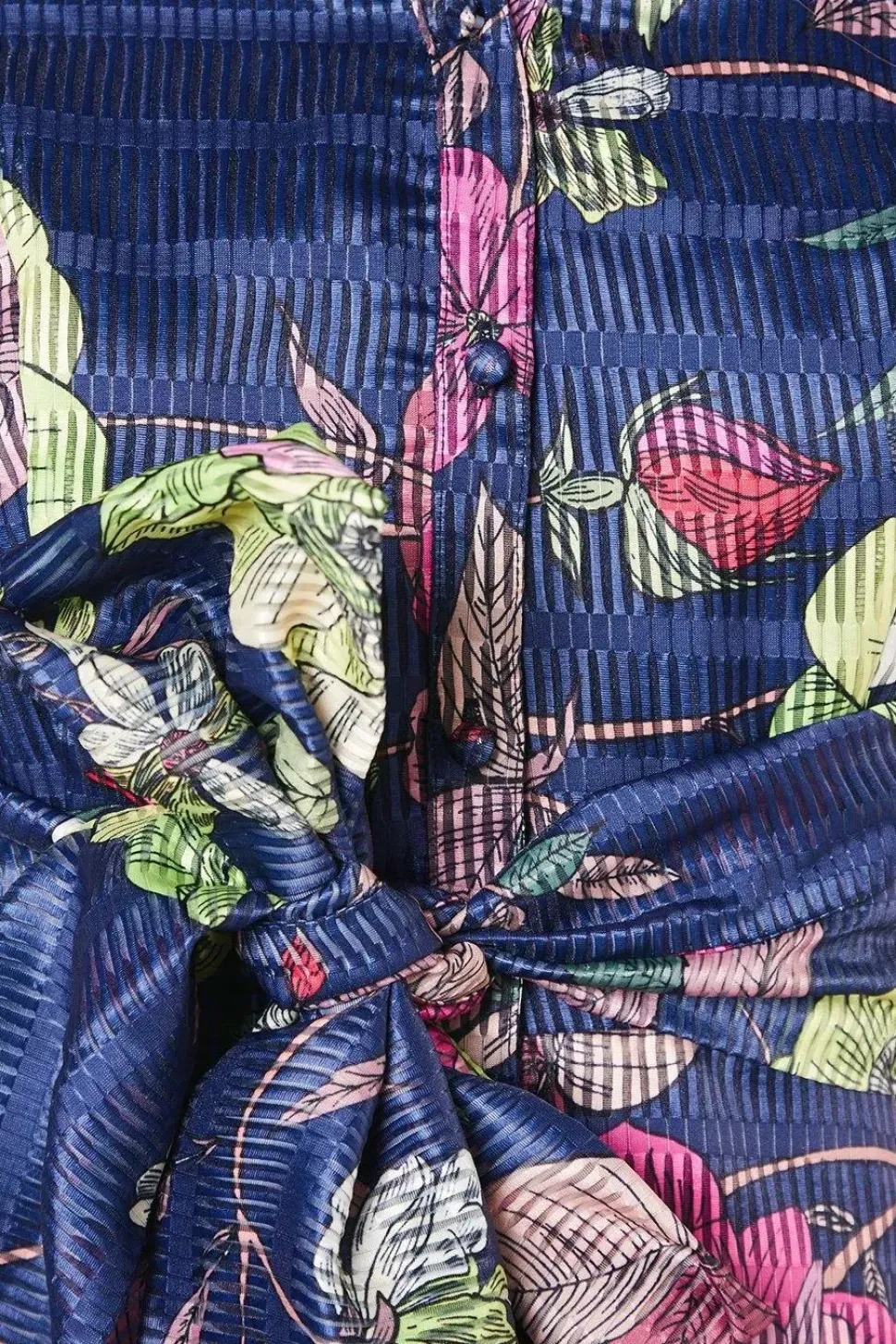 Organza Short Sleeve Printed Tie Waist Shirt Dress