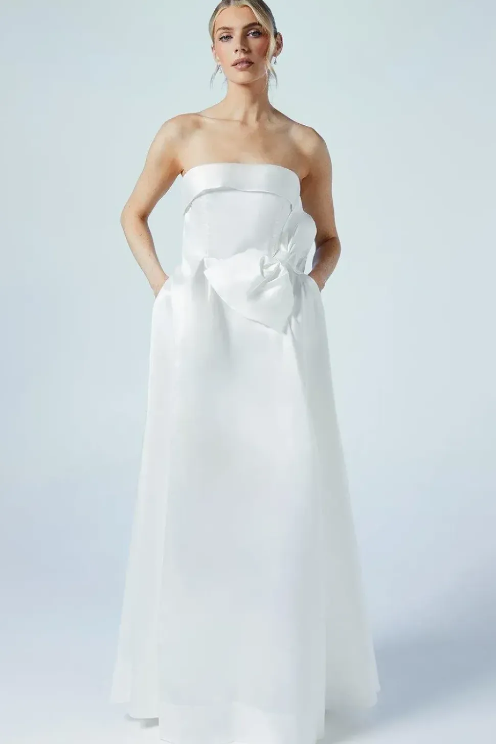 Origami Bow Front Twill Wedding Dress
