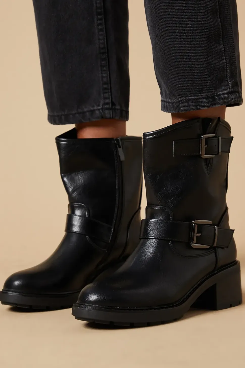 Oscar Buckle Detail Biker Boot
