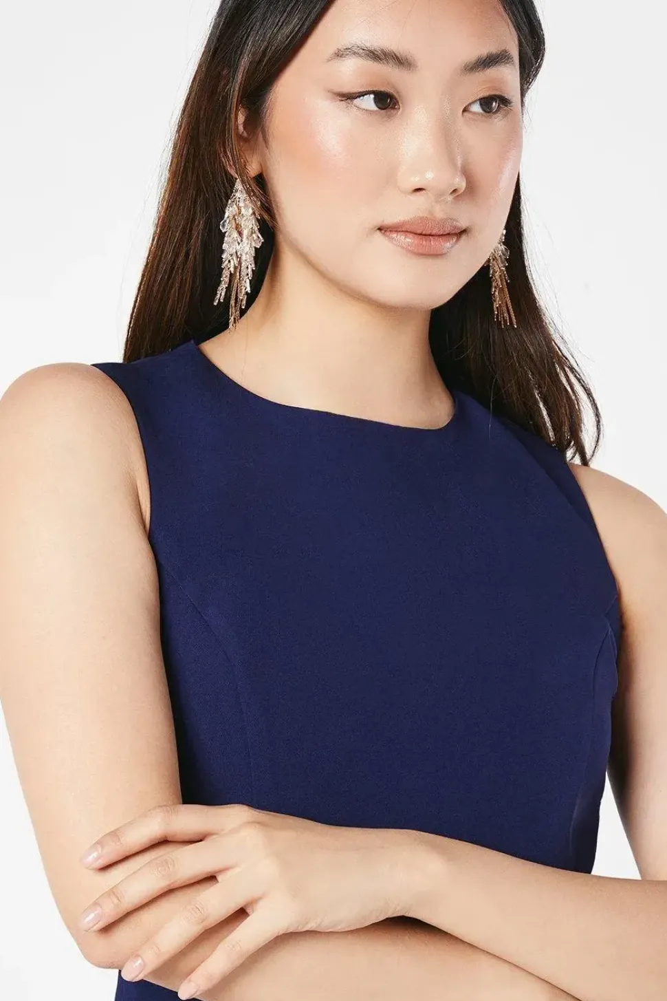 Overlay Pleated Skirt Midi Wedding Guest Dress