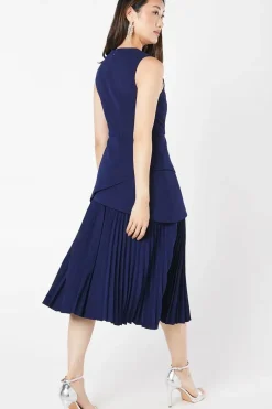 Overlay Pleated Skirt Midi Wedding Guest Dress