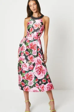 Oversized Floral Print Twill Midi Dress