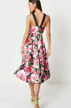 Oversized Floral Print Twill Midi Dress