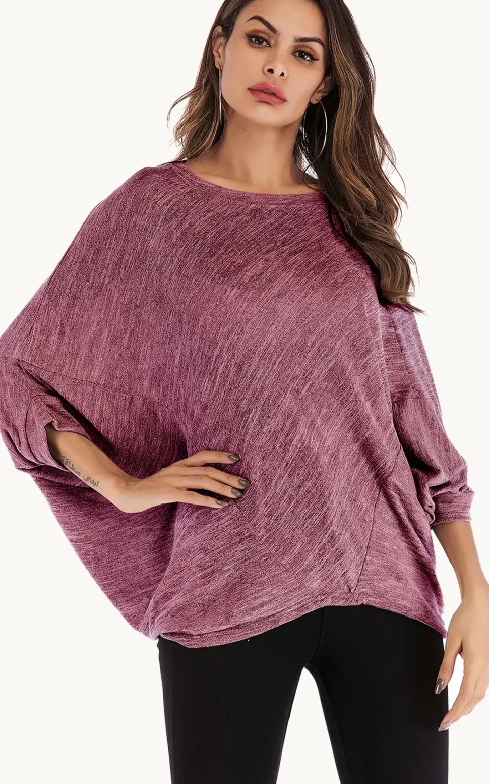 Oversized Jersey 3/4 Sleeves Top In Rust Red