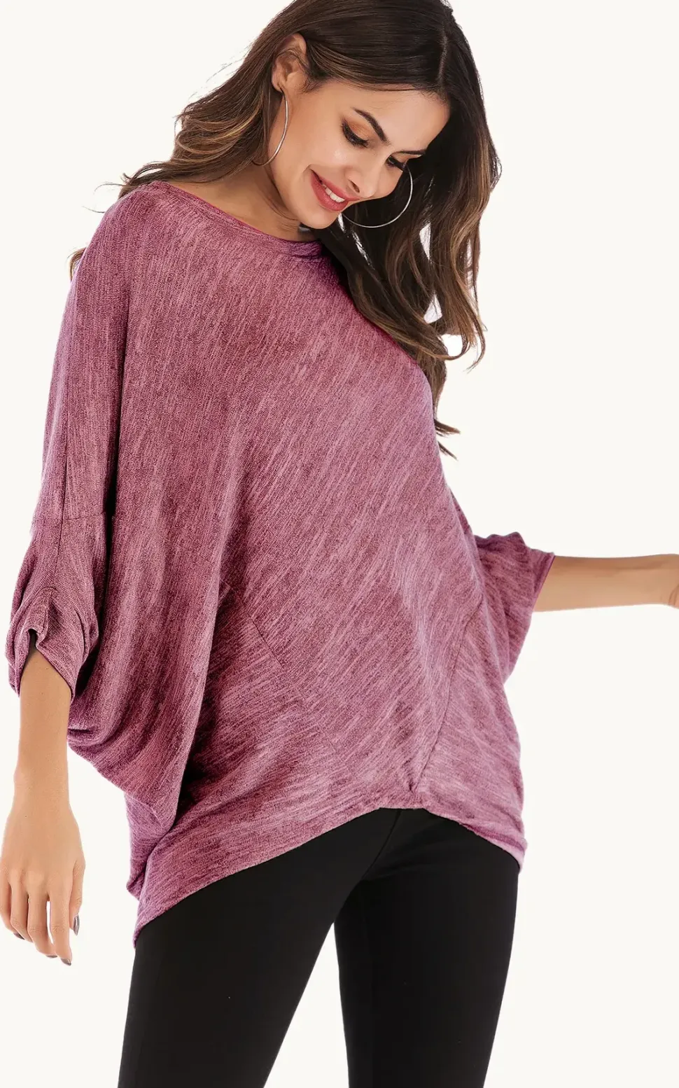 Oversized Jersey 3/4 Sleeves Top In Rust Red