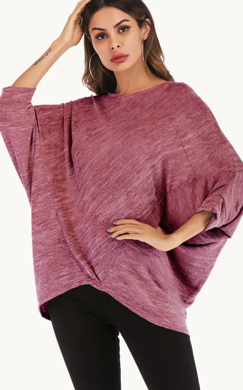Oversized Jersey 3/4 Sleeves Top In Rust Red